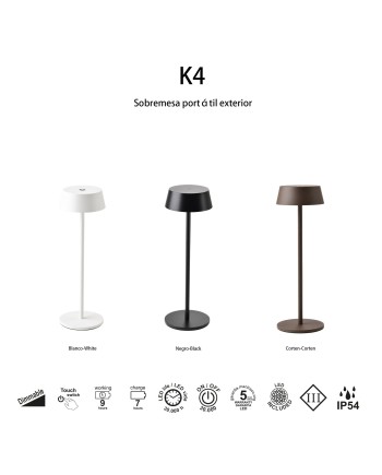 K4 * FAROL NEGRO EXTERIOR PORTATIL LED IP54 3000K
